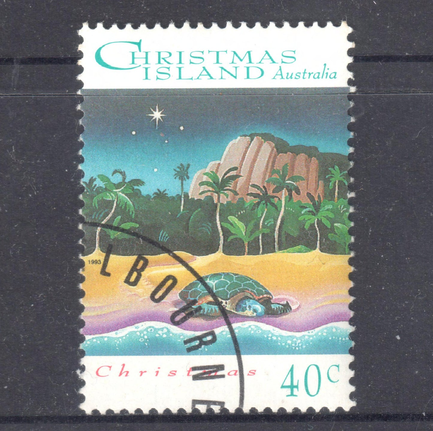 Christmas Island 1993 40 Cent Multicoloured Christmas Stamp - Perfin:14.75x14