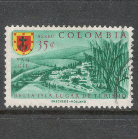 Columbia 1961 35 Centavos Multicoloured Airmail Department of the Atlantic Ocean Tourism Stamp - Perfin: 12.5x13.0