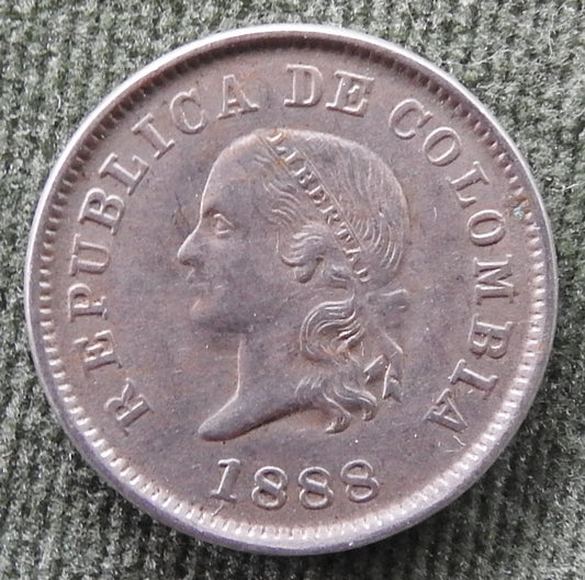 Colombia 1888 5 Centavos Coin Bust of Liberty