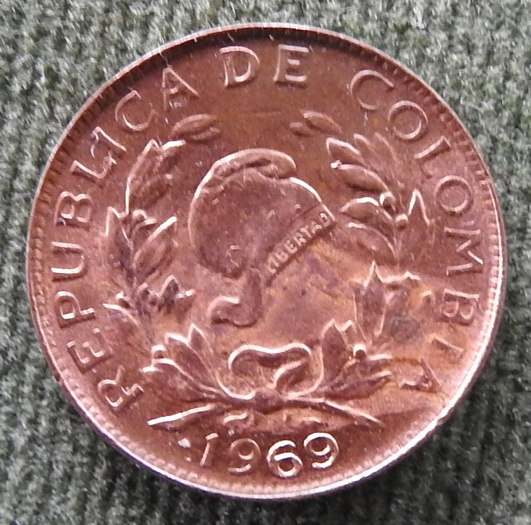 Colombia 1969 1 Centavos Coin Jacobin Liberty Cap