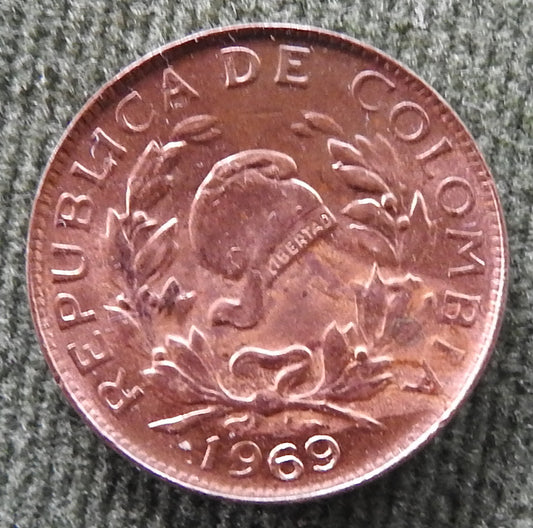 Colombia 1969 1 Centavos Coin Jacobin Liberty Cap