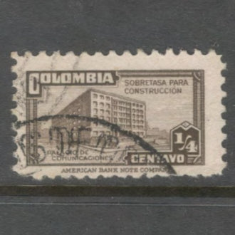 Columbia 1945 1/4 Centavo Sepia Ministry of Posts and Telegraphs Stamp - Perfin: 12.0