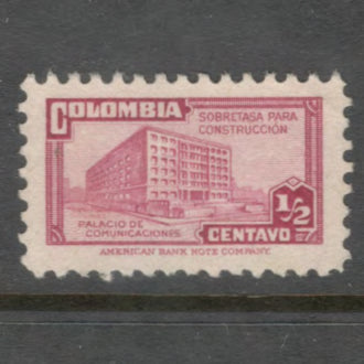 Columbia 1946 1/2 Centavo Purple Red Ministry of Posts and Telegraphs Stamp - Perfin: 12.0