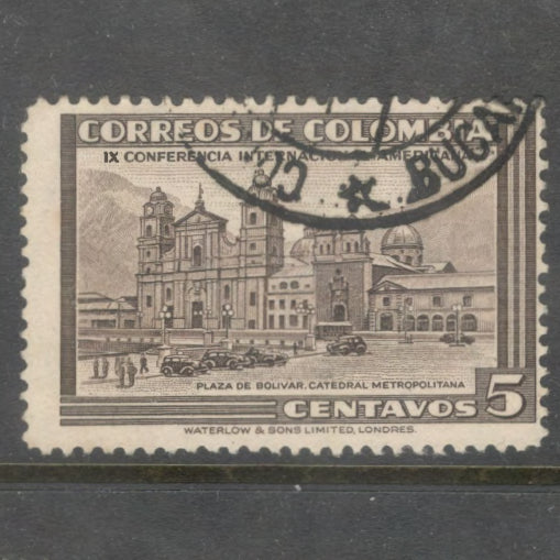 Columbia 1948 5 Centavos Sepia 9th Pan-American Congress Bogota Stamp - Perfin: 12.5