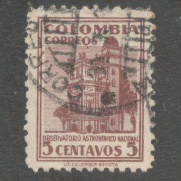 Columbia 1946 5 Centavos Brownish Purple Definitive Stamp - Perfin: 11.0