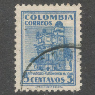Columbia 1946 5 Centavos Blue Definitive Stamp - Perfin: 11.0