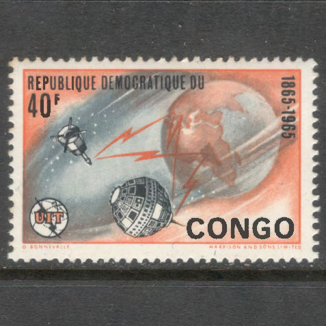 Congo 1965 40 Francs Multicoloured 100th Anniversary of ITU Stamp - Perfin: 14.5
