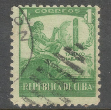 Cuba 1939 1 Correos Havana Tobacco Industry Green Stamp - Perfin: 10.0