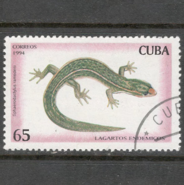Cuba 1994 65 Centavos Multicoloured Reptiles Sphaerodactylus Ramsdeni Stamp - Perfin: 12.5x12.25