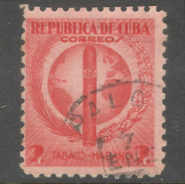 Cuba 1939 2 Correos Red Havana Tobacco Industry Stamp - Perfin: 10.0