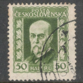 Czechoslovakia 1925 50 Haleru Green President Masaryk Stamp - Perfin: 13.5