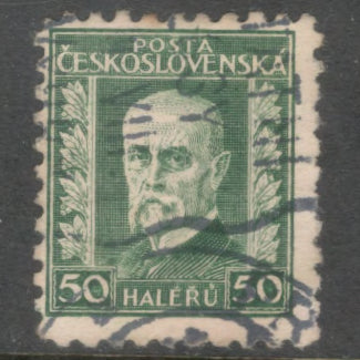 Czechoslovakia 1926 - 1927 50 Haleru Green President Masaryk Stamp - Perfin: 9.5
