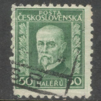 Czechoslovakia 1926 - 1927 50 Haleru Green President Masaryk Stamp - Perfin: 9.5