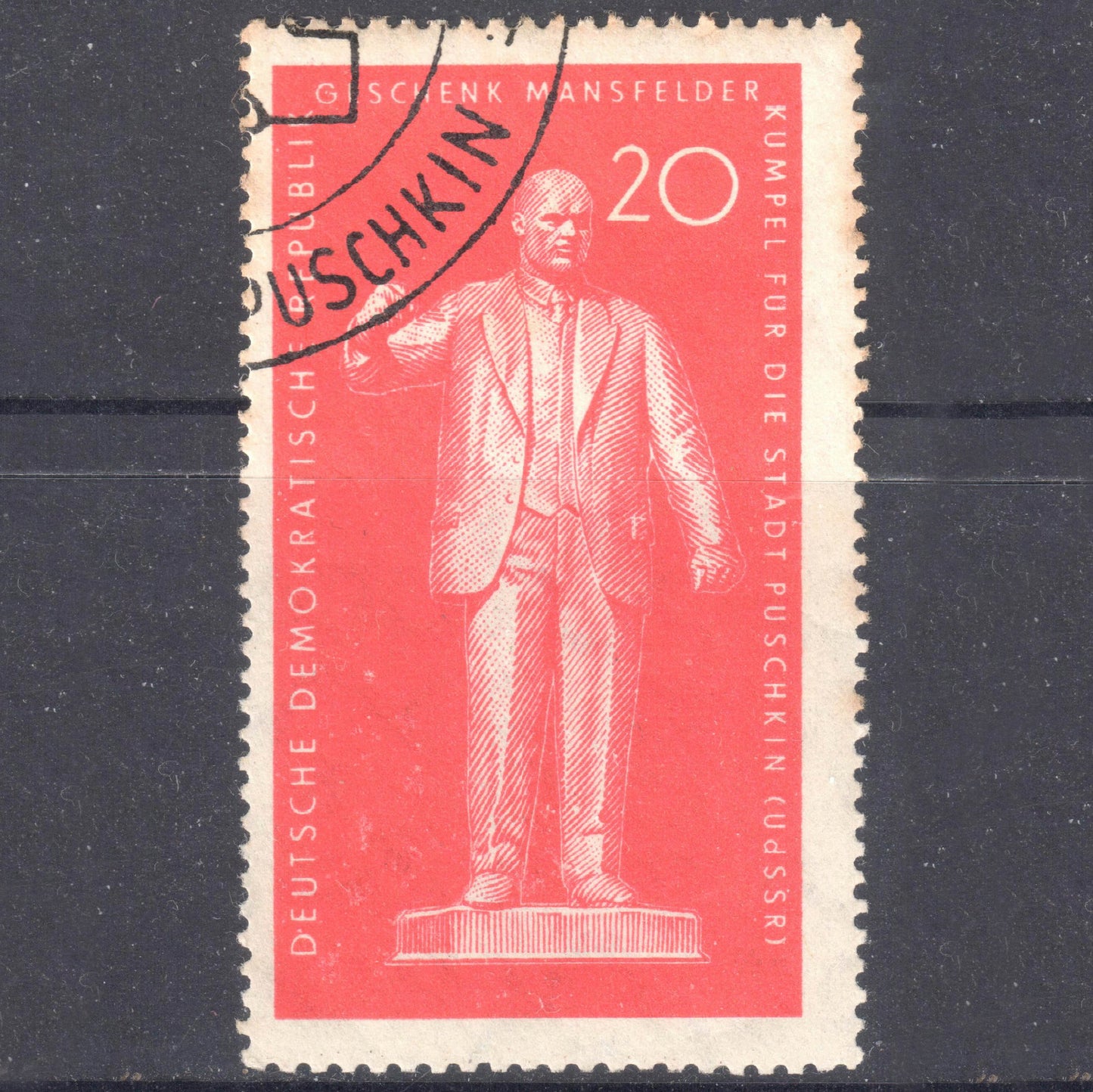 German DDR 1960 20 Pfennig Red Monument of Thälmann Stamp - Perfin:13