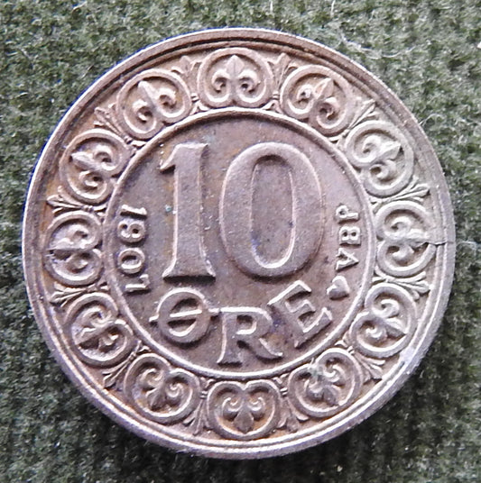 Denmark 1907 10 Ore Frederick VIII Silver Coin