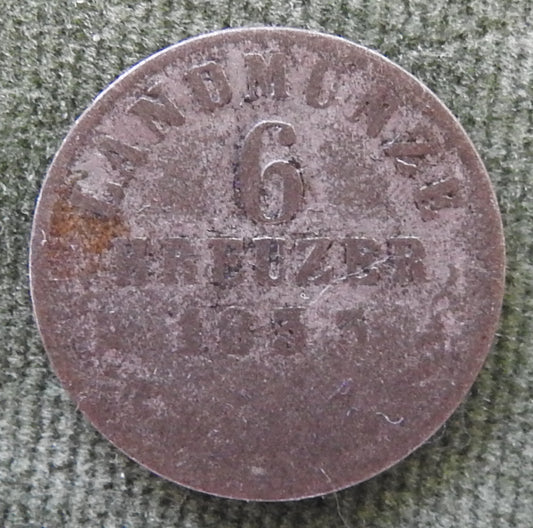 Duchy of Saxe-Meiningen 1833 6 Kreuzer Coin King Bernard II