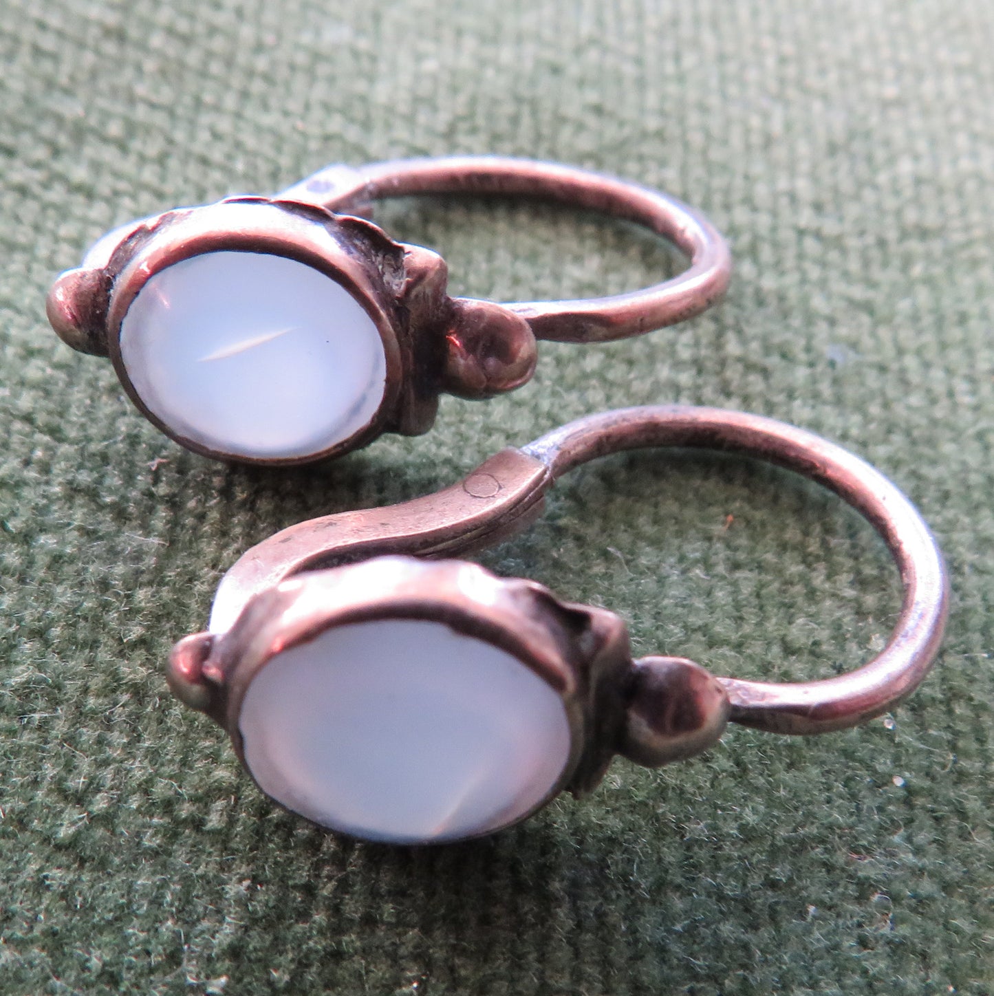 Silver Cabochon Moonstone Earrings For Pierced Ears