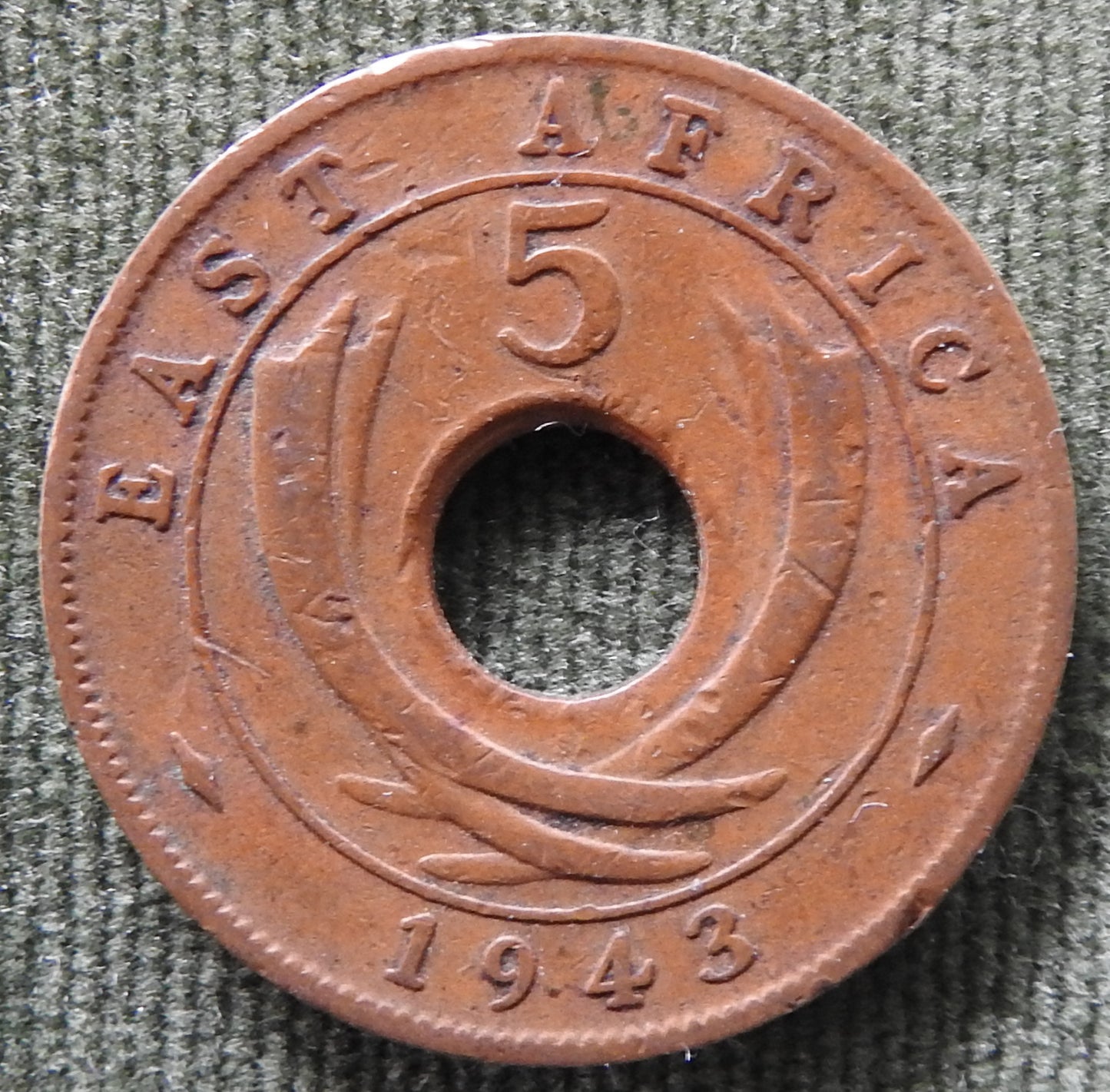 East Africa 1943 Five Cent King George VI Coin
