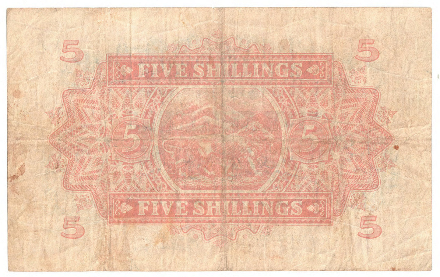 East Africa 1955 5/- Five Shilling Banknote s/n J69 90882 - Circulated