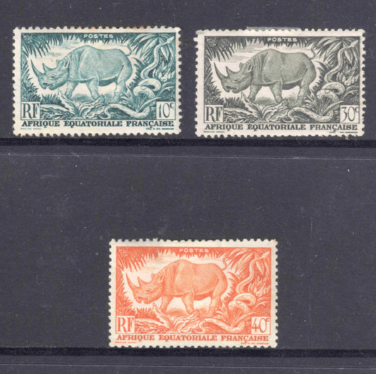 French Equatorial Africa 1947 Local Motives Stamp Set Diceros Bicornis - Unused