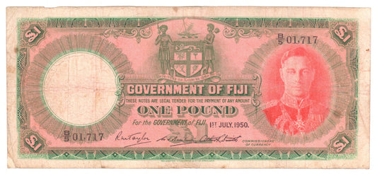 Fiji 1950 1 Pound Banknote s/n - Grades as Fine