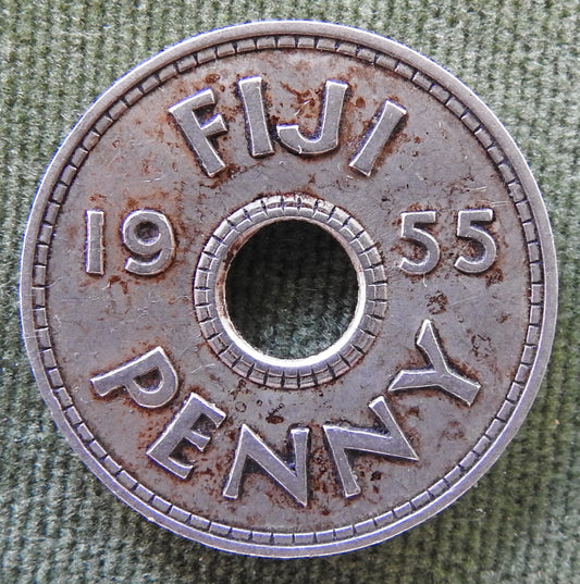 Fiji 1955 Penny Queen Elizabeth II Coin
