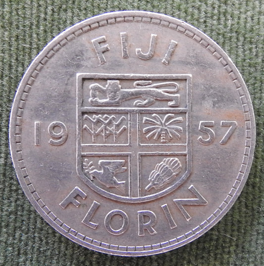 Fiji 1957 Florin Queen Elizabeth II Coin