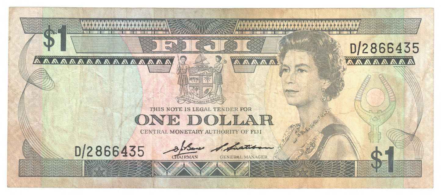 Fiji 1986 1 Dollar Barnes & Siwatibau Banknote s/n D/2 866435 - Circulated