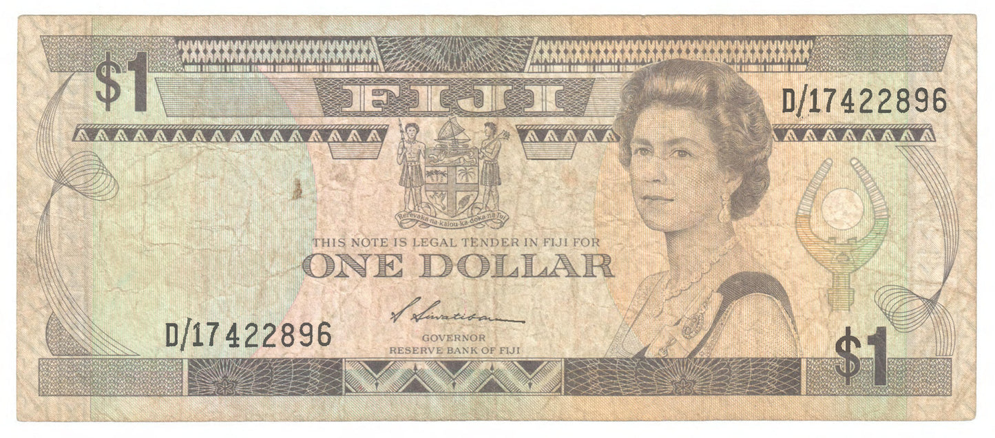 Fiji 1987 1 Dollar Siwatibau Banknote s/n D/17 422896 - Circulated