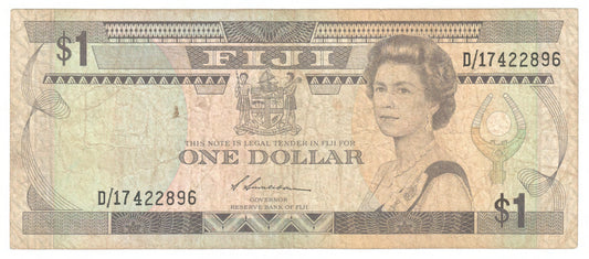 Fiji 1987 1 Dollar Siwatibau Banknote s/n D/17 422896 - Circulated