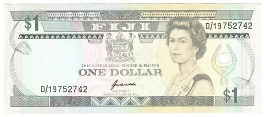 Fiji 1993 1 Dollar Kubuabola Banknote s/n D/19 752742 - Circulated