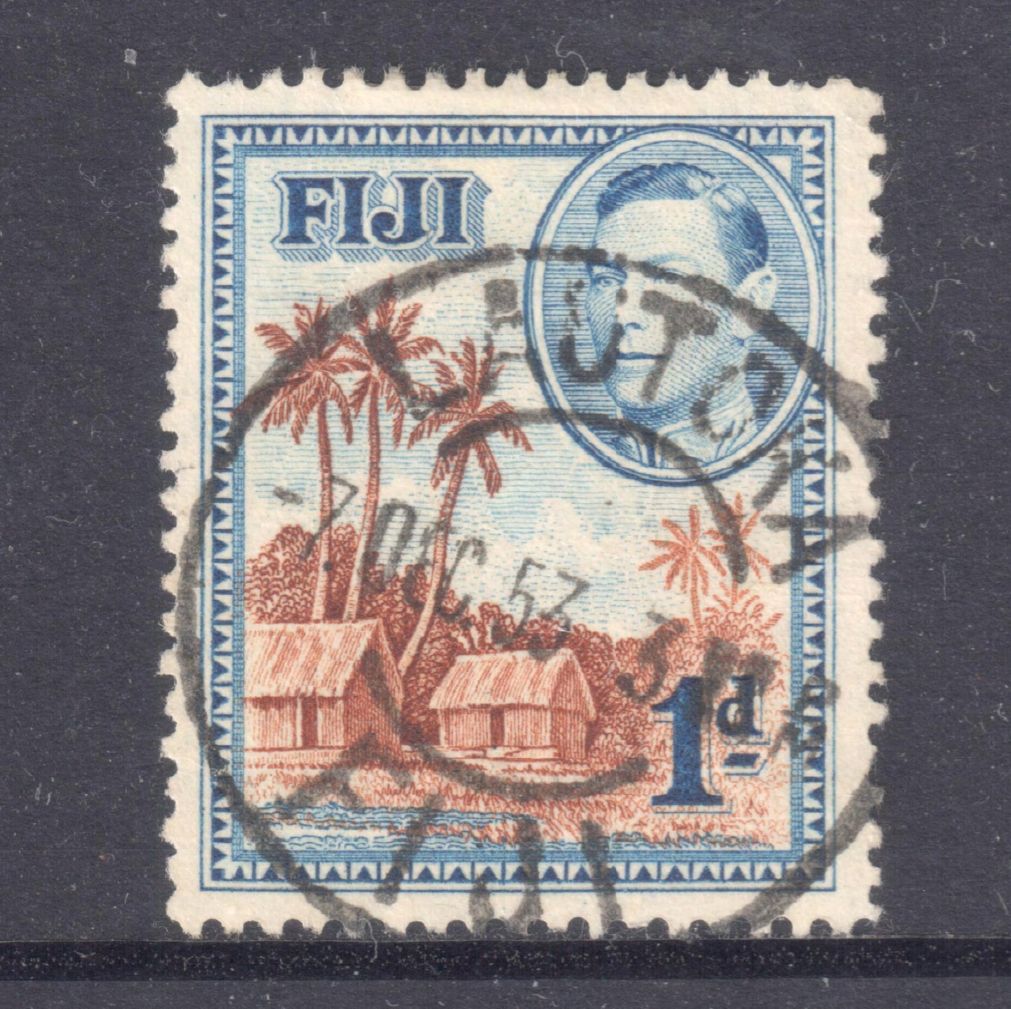 Fiji 1938 1d Blue/Brown Local Motifs Stamp - Cancelled