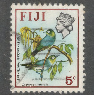 Fiji 1971 5 Cent Multicoloured Birds & Flowers Stamp - Perfin: 13.5