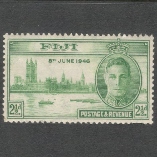 Fiji 1946 2 1/2d Green King George V Victory End of World War II Stamp - Perfin: 13.5x14.0