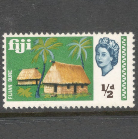 Fiji 1968 1/2d Multicoloured Queen Elizabeth II Local Motives Stamp - Perfin: 13.5
