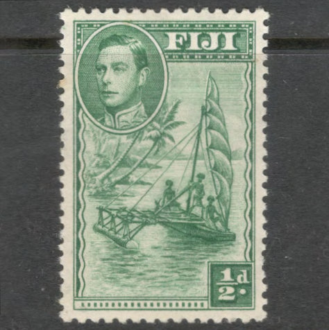 Fiji 1938 1/2d Green King George VI Local Motifs Stamp - Perfin: 13.5