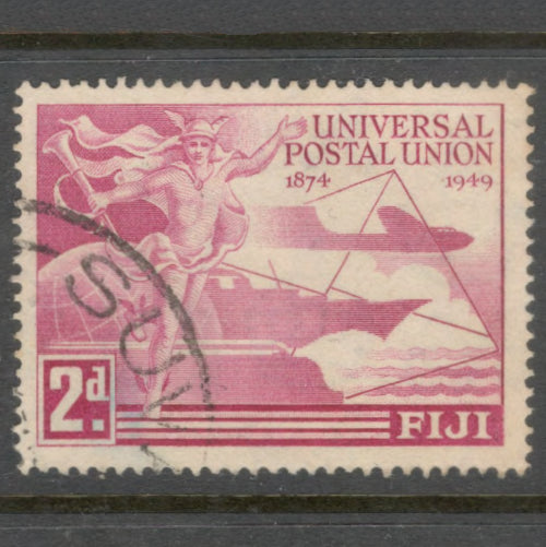 Fiji 1949 2d Purple Red 1949 The 75th Anniversary of U.P.U. Stamp - Perfin: 13.0x13.5