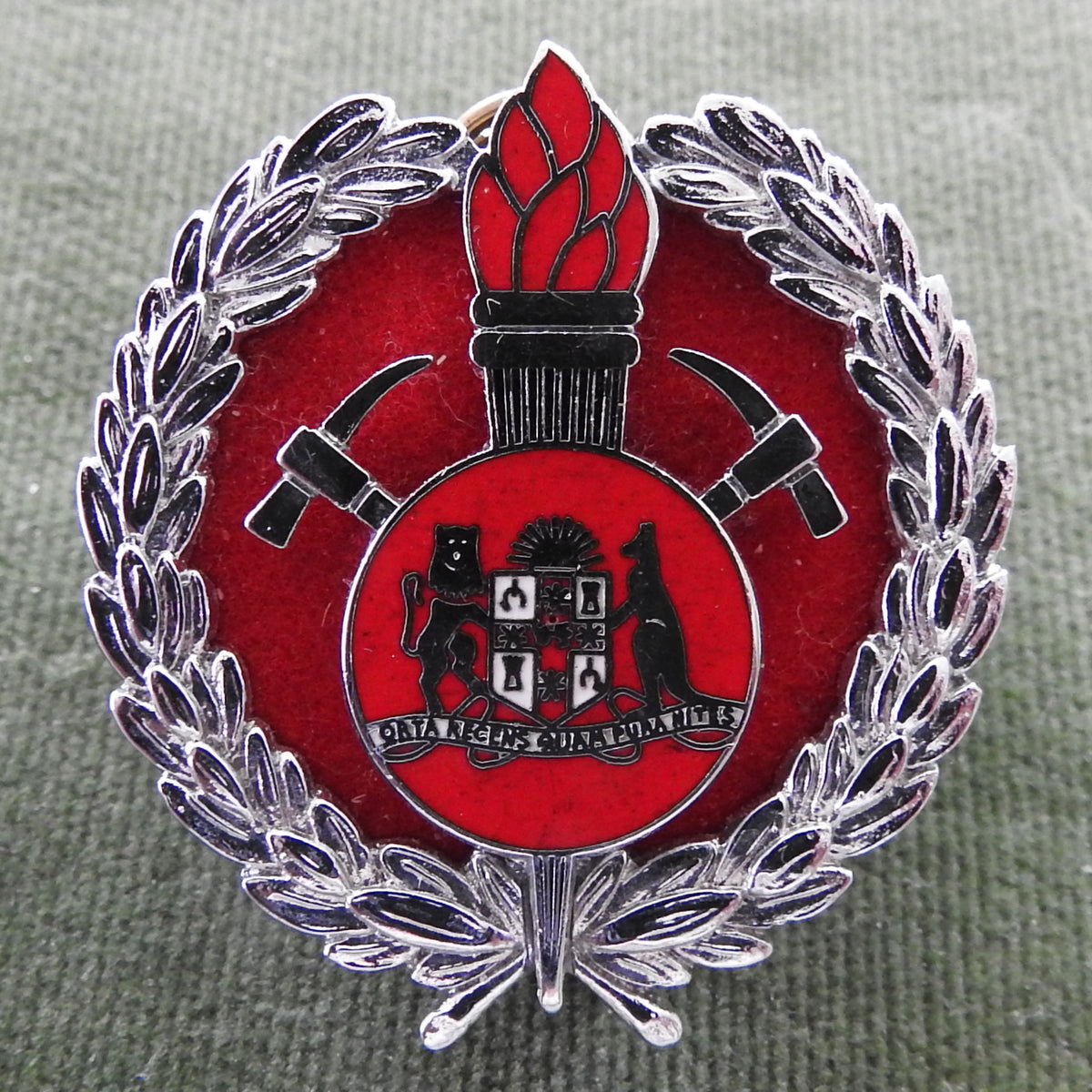 NSW Fire Brigade Enameled Cap Badge In Good Condition With Lugs Intact (With Thumb Nuts)