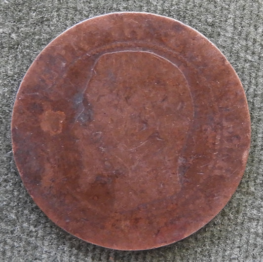 France 1853 - 1865 5 Centimes Napoleon III Coin - Illegible