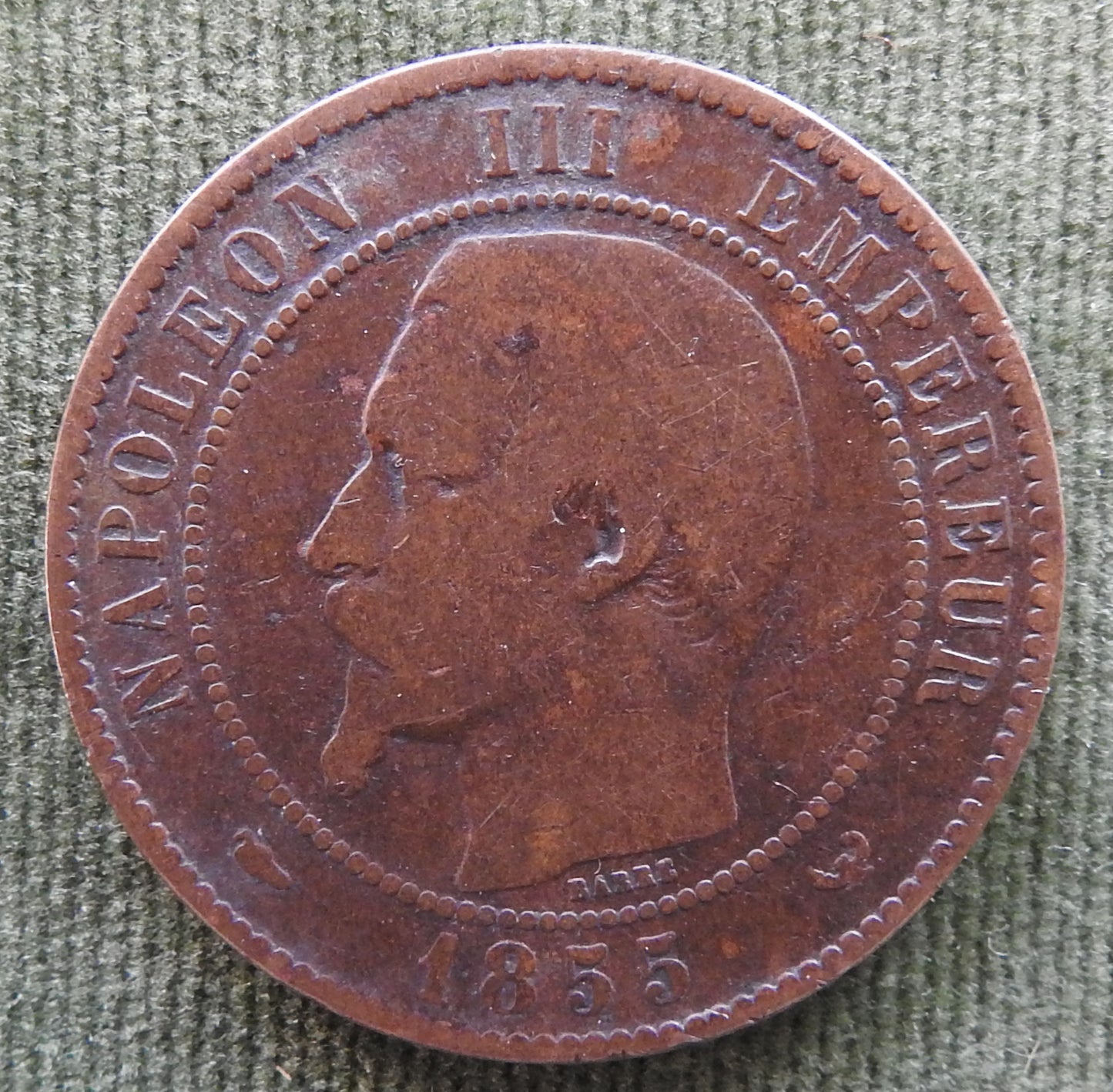 French 1855 W 10 Centimes Coin