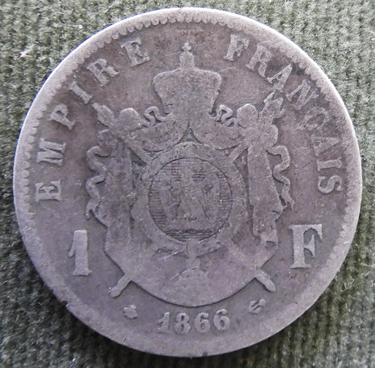 French 1866 1 Franc Coin - Circulated
