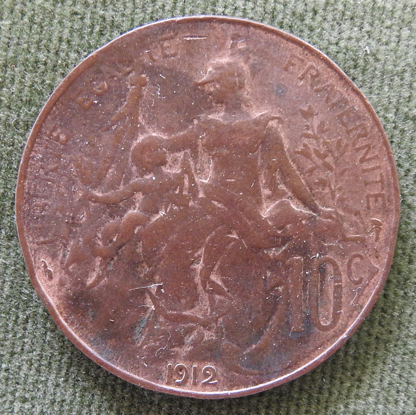 French 1912 10 Centimes Coin Bust of Liberty
