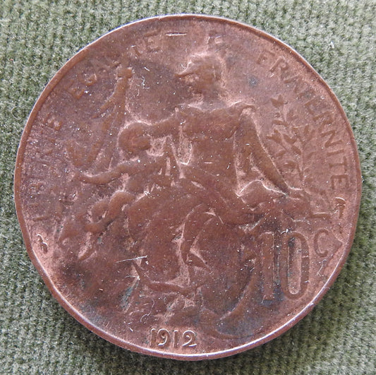 French 1912 10 Centimes Coin Bust of Liberty