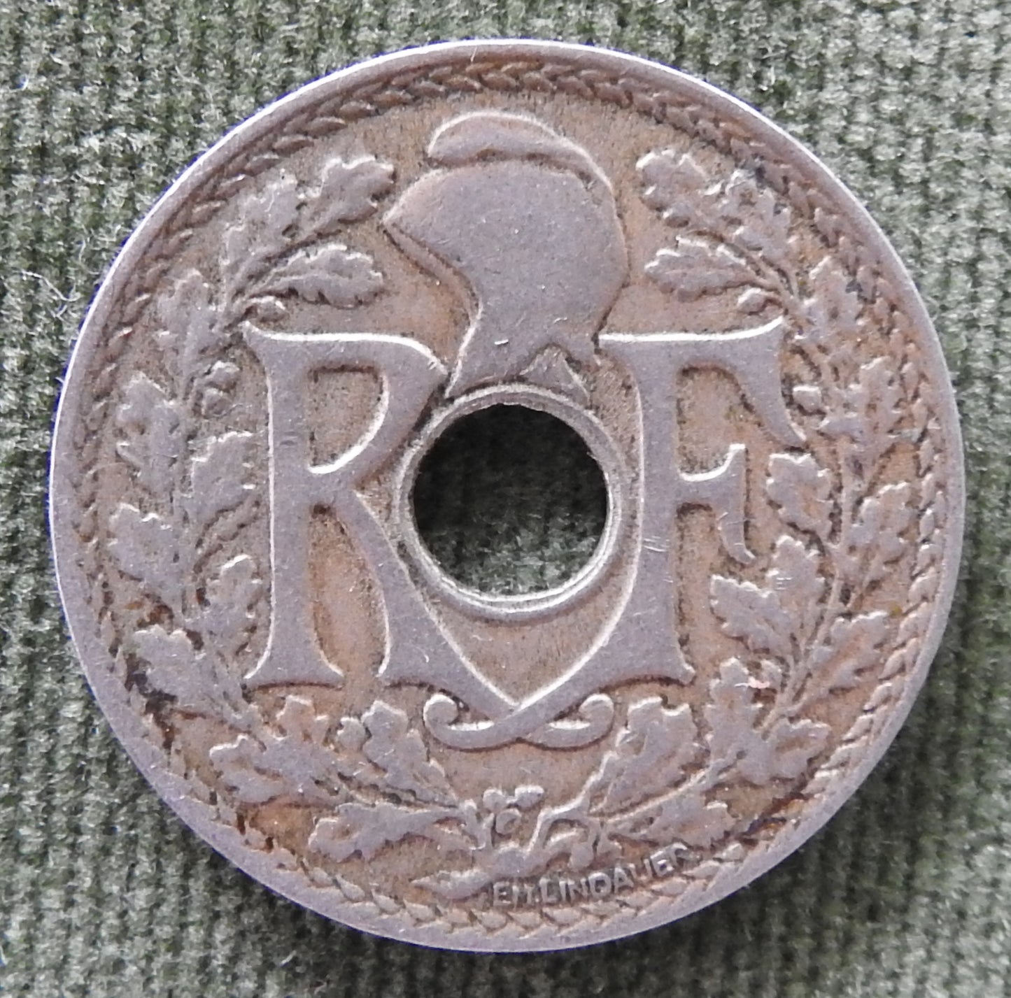 French 1917 25 Centimes Coin Monogram Within Wreath