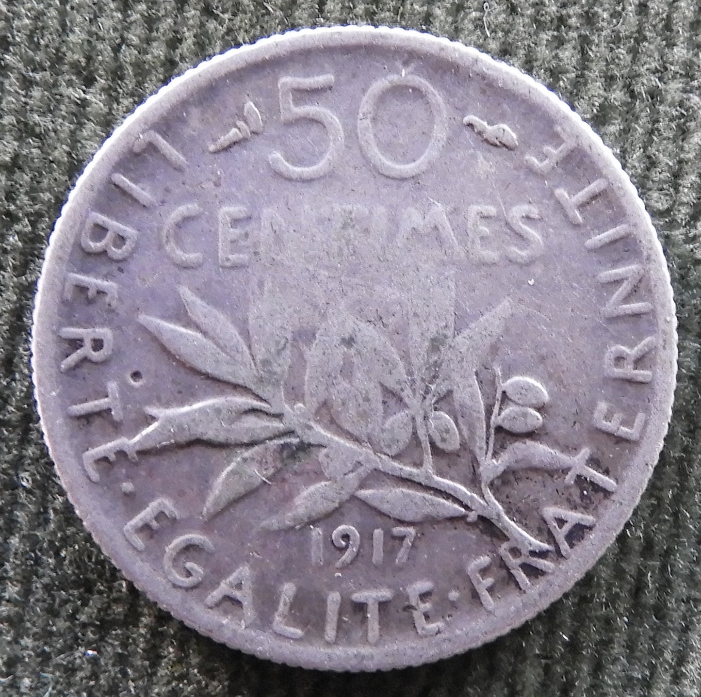 French 1917 50 Centimes Coin - Circulated