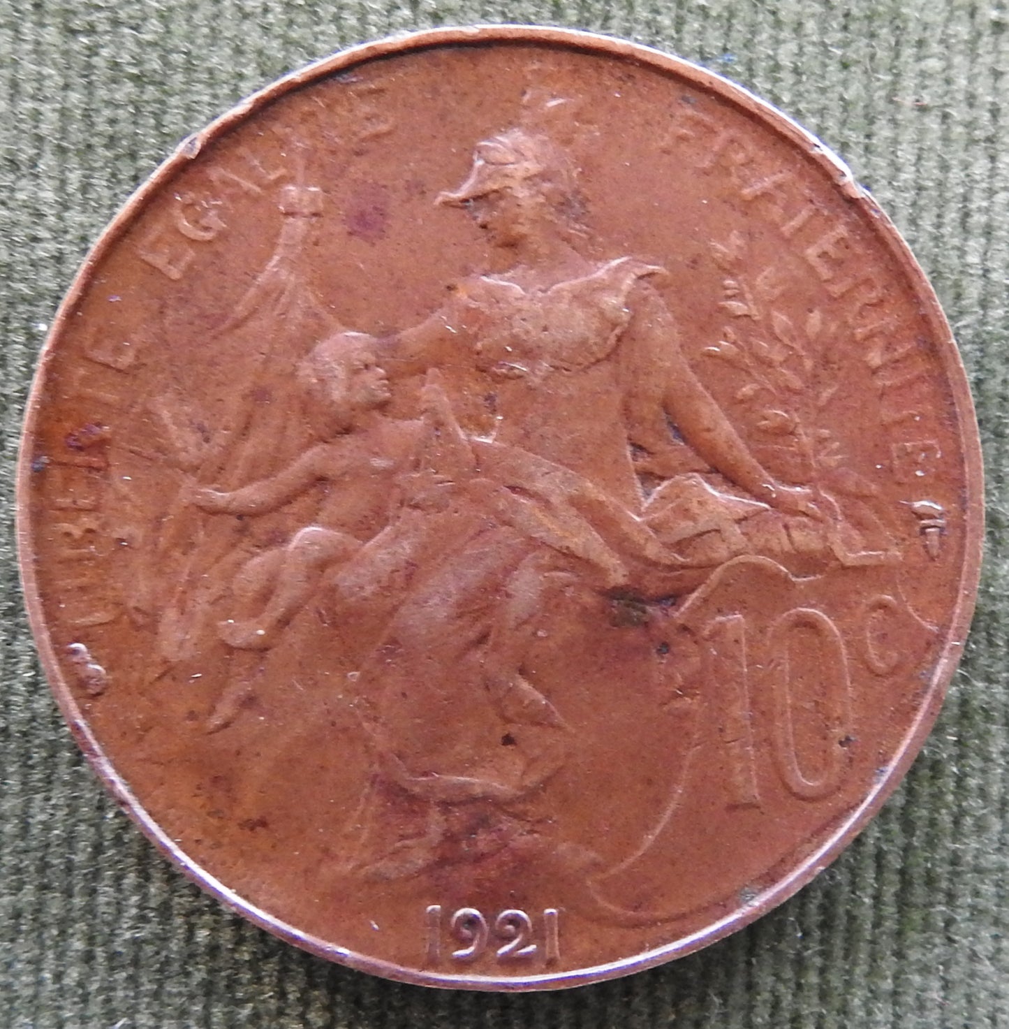 French 1921 10 Centimes Coin