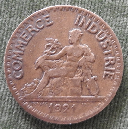 French 1921 2 Two Franc Chamber Of Commerce Coin - Commerce Industrie Coin
