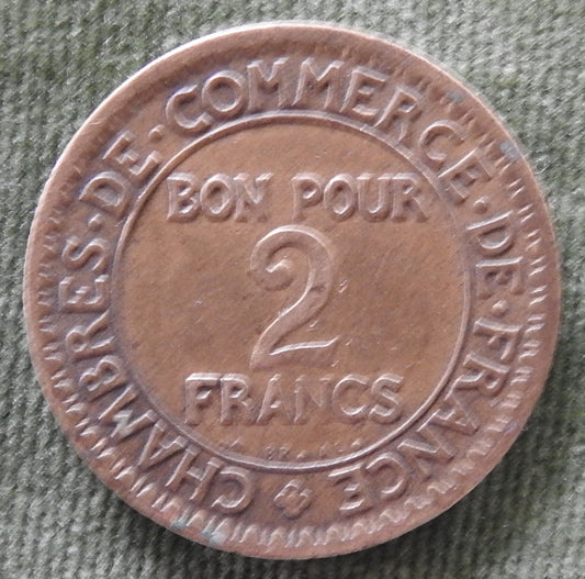 French 1921 2 Two Franc Chamber Of Commerce Coin - Commerce Industrie Coin
