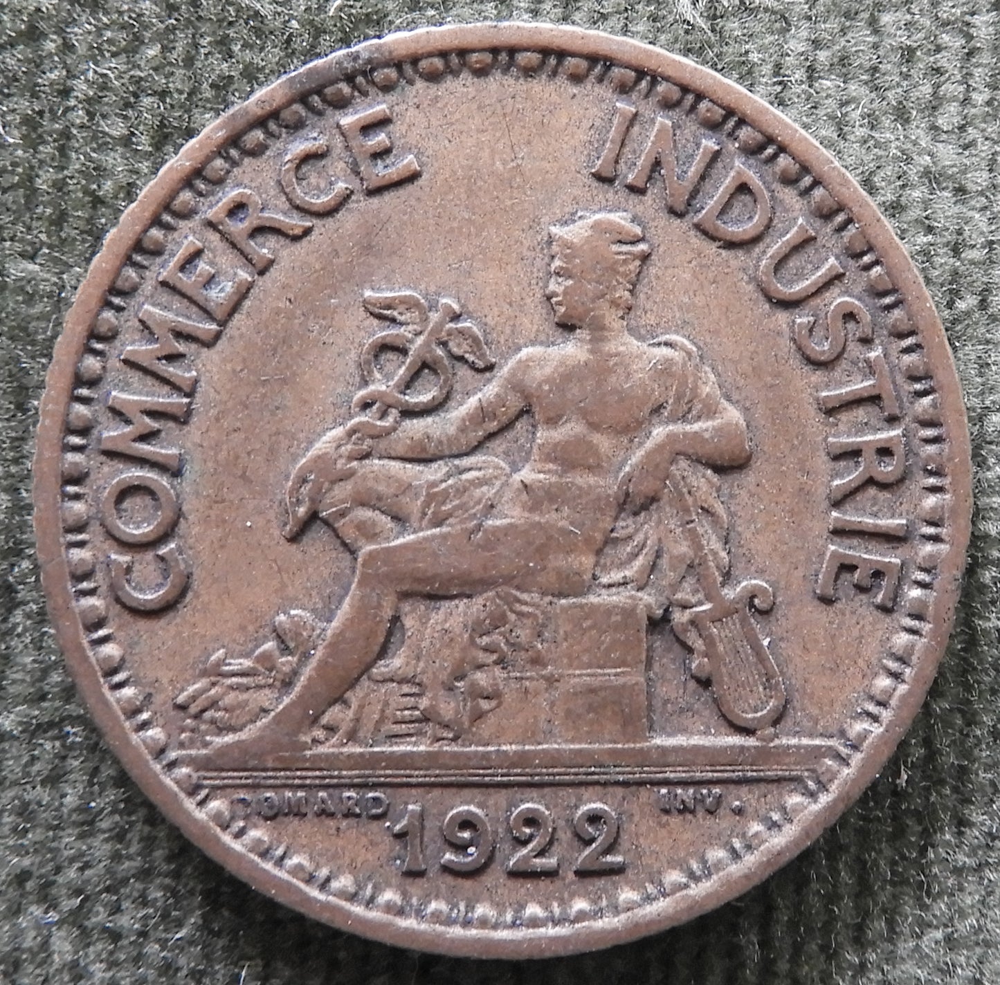 French 1922 1 One Franc Chamber Of Commerce Coin - Commerce Industrie Coin