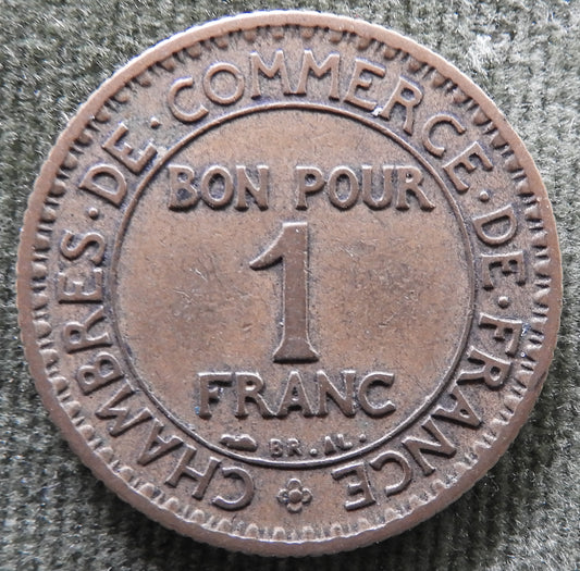 French 1922 1 One Franc Chamber Of Commerce Coin - Commerce Industrie Coin